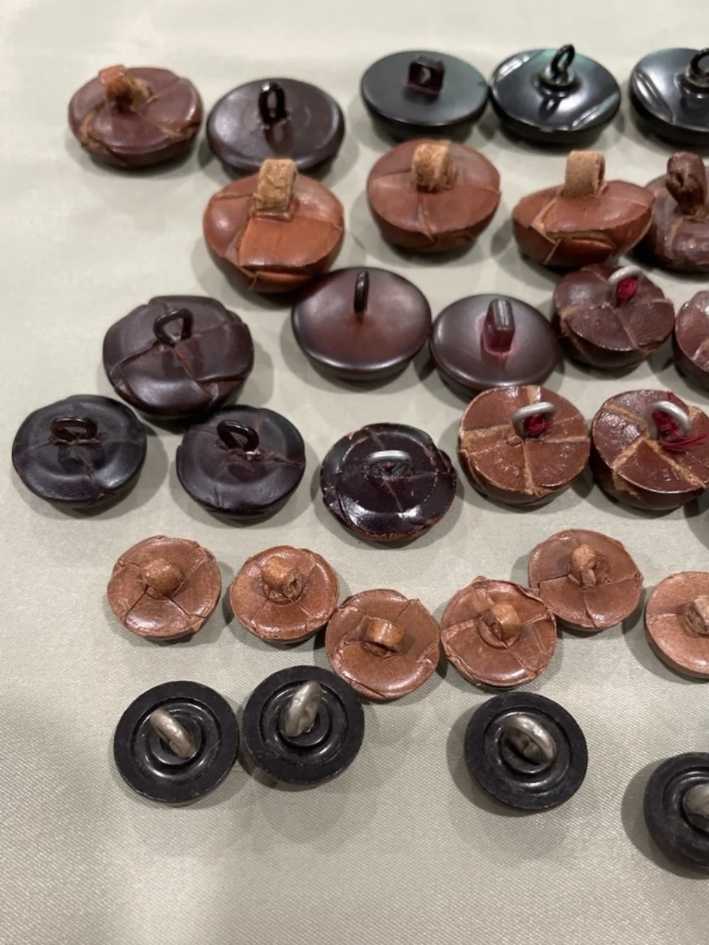 Brown Leather Buttons Vintage Braided Shank Button Lot of 51 for Coats Blazers